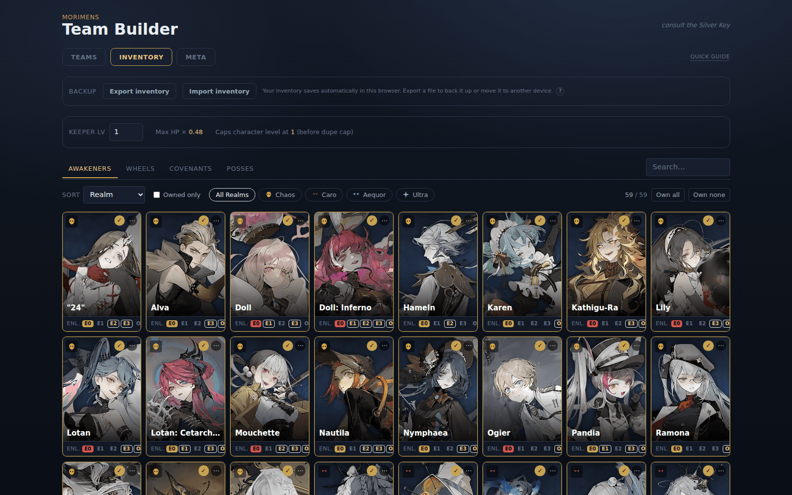 Morimens Team Builder