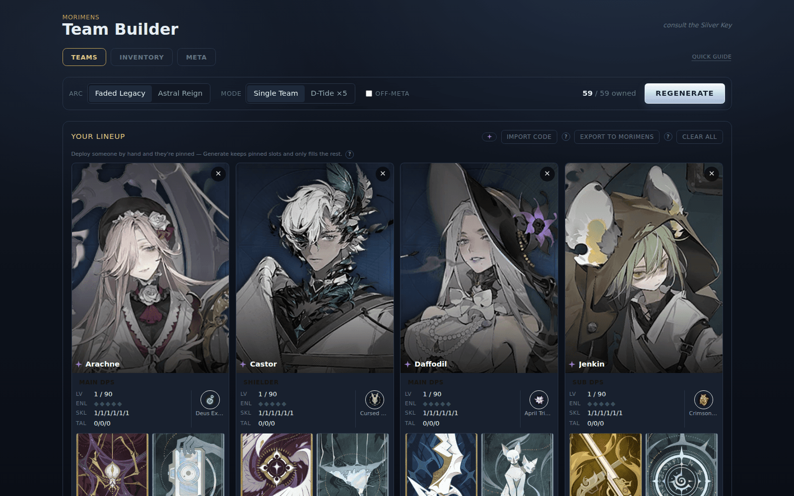 Morimens Team Builder